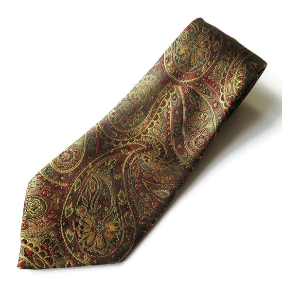 Other - Paisley Men's Tie Mid Century Gold Brown Red Woven Brocade Effect 1970s Look